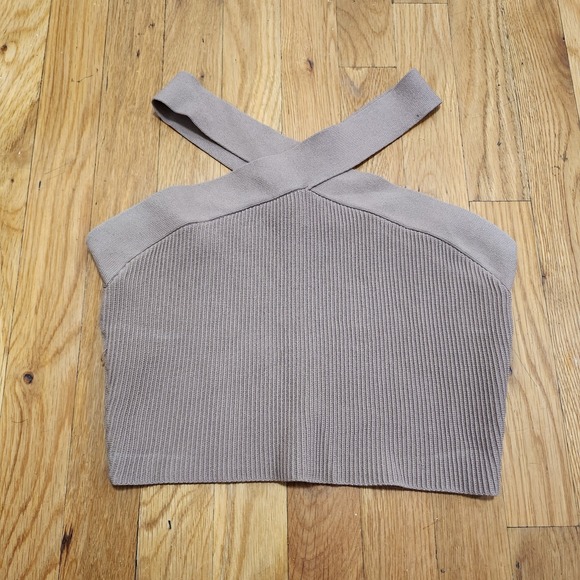 Aritzia Babaton Sculpt Knit Criss Cross Cropped Tank Top in Deep Beige - Picture 1 of 9